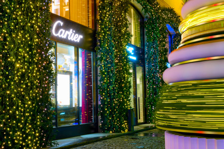 Cartier store decorated for new year and christmas eve - Moscow, Russia, December, 10, 2019のeditorial素材