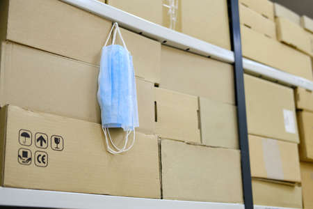 Protective masks in the store warehouse with CE markingの写真素材