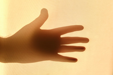 Shadow of a man hand shows a gesture with five fingers, silhouette