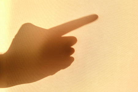 The shadow of a man hand shows a gesture with a finger forward, silhouetteの写真素材