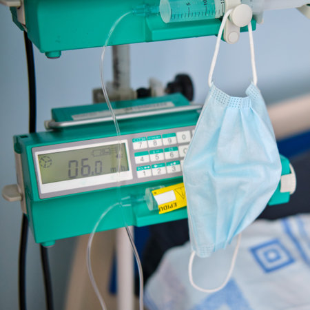 Syringe pump, dropper for epidural anesthesia and drug administration during operations and medical procedures in the hospitalの写真素材