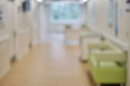 Blurred background of a hospital hall. Hospital corridor defocus bokehの写真素材