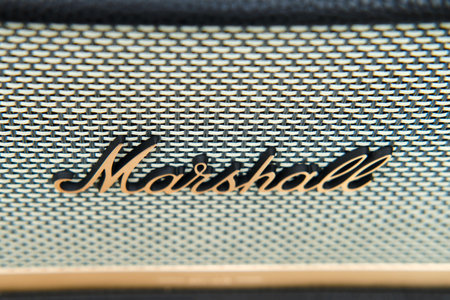 Marshall acoustic music speaker in retro style with Bluetooth connection. Vintage Acton ll sound column in an old design - Moscow, Russia, March 05, 2022のeditorial素材