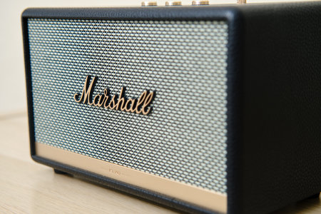 Marshall acoustic music speaker in retro style with Bluetooth connection. Vintage Acton ll sound column in an old design - Moscow, Russia, March 05, 2022のeditorial素材