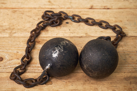 Double core chain shot for knippel ship masts by cannon shot. An ancient military arsenal of events...