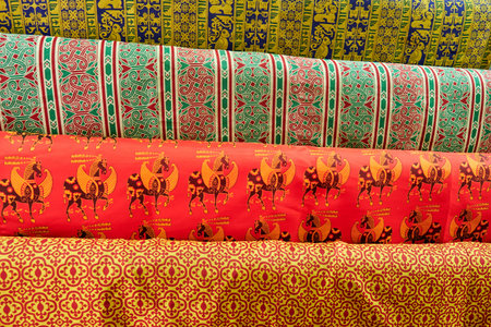 Medieval Byzantine retro fabrics with a pattern for vintage clothing. Reconstruction of the events...