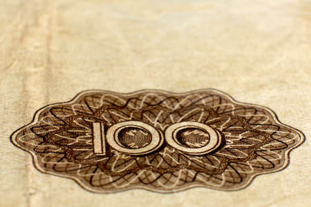 Old money of the USSR close-up. Macro photography of vintage banknotes of the Soviet Union, retro detailsの写真素材