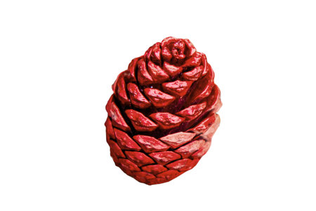 Big brown cones on a green branch, isolated on a white backgroundの写真素材