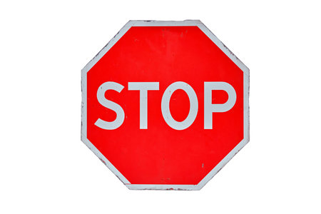 Stop sign at a closed construction site due to an epidemic of coronavirus disease, isolated on a...