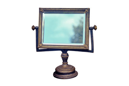 Retro flip mirror close up, isolated on a white backgroundの写真素材