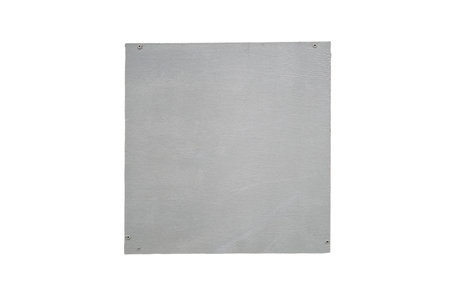 Square plate with round lamps on the wall, copy space for text, isolated on a white backgroundの写真素材