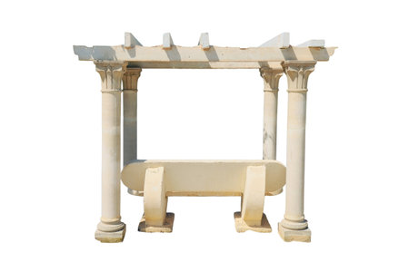 Empty bus stop with columns in the style of ancient Rome or Greece in Tunisia, isolated on a white backgroundの写真素材