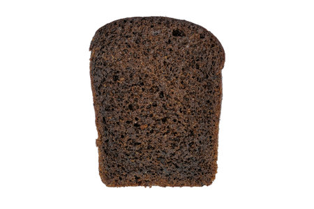 One piece of black rye bread, isolated on a white backgroundの写真素材