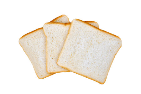 Three pieces of white wheat bread, isolated on a white backgroundの写真素材