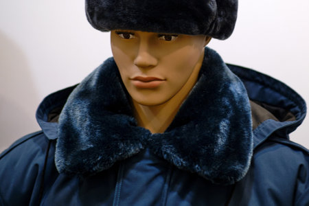 Military uniform police on a mannequin as a sample for sale in a store. An army headdress worn on a policeの写真素材