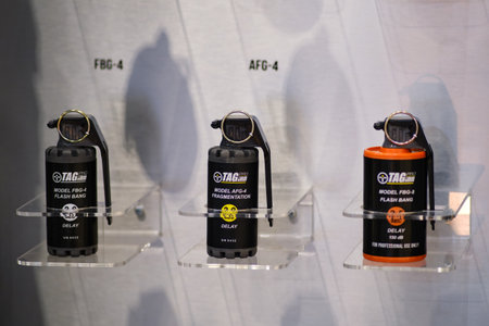 A fake grenade used for educational purposes in the military to teach soldiers how to react to explosive events - Moscow, Russia, April 21, 2023のeditorial素材