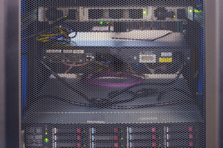 The cyber intelligence within the server room is top notch. The server room interior is designed to maximize hardware storage.の写真素材