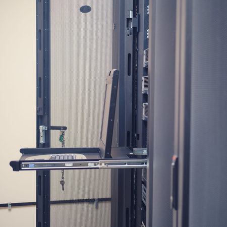 The terminal keyboard in the server room allows for easy access to critical data and information.