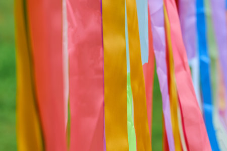 In various cultures, ribbons are often used as a symbol of luck, spirituality, and celebration.の写真素材