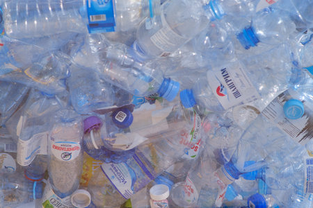 Plastic bottles of water are stored in a recycling center - Moscow, Russia, 05 September 2023