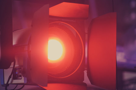 Big red light lamp at night. Filtered image processed vintage effect.