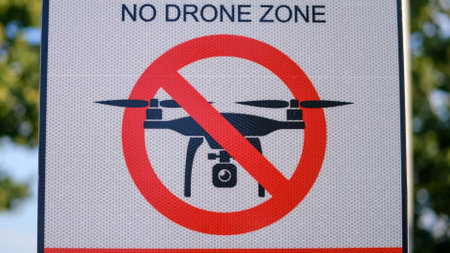 No drone zone sign. Warning of quadcopter and camera - Moscow, Russia, August 30, 2023のeditorial素材
