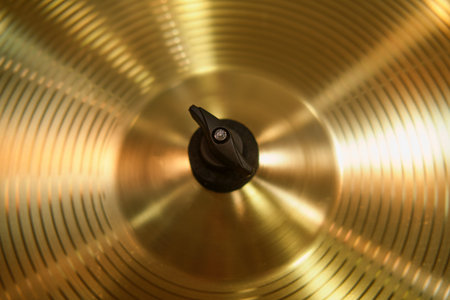 Drum kit close up shot of a cymbal in a sound recording studio