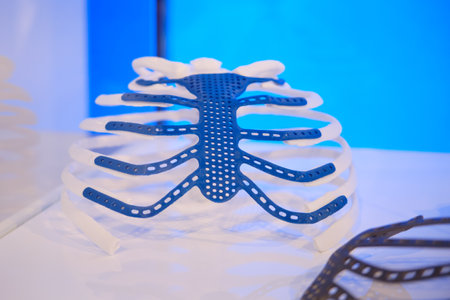 Prosthetic equipment for rib bones in the chest is designed to assist adults with disabilities or amputees in exerciseの写真素材