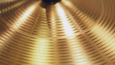 Drum set close up shot of a cymbal in a sound recording studioの写真素材