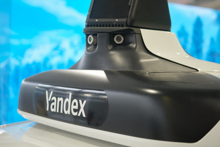Self-driving car on autopilot from Yandex, close-up details - Moscow, Russia, November 05, 2023