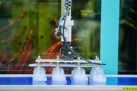 The process of manufacturing plastic products in automated productionの写真素材