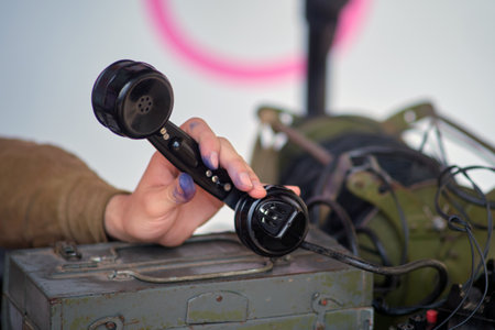 USSR field telephone for World War II communications. Historical items from the Soviet Unionの写真素材