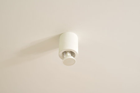 White ceiling light fixture mounted on a plain surface. Home lighting and interior design concept.