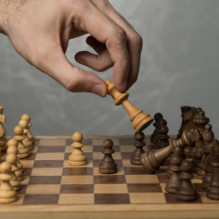 Chess game wooden figures concept Board gamesの写真素材