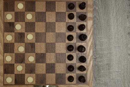 Chess and checkers on the same Board. Checkers against chess