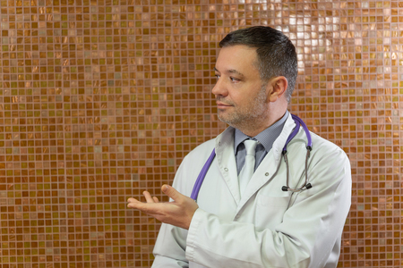 Doctor's portrait with space for text. Healthcare and medicine concepts. Copy spaceの写真素材