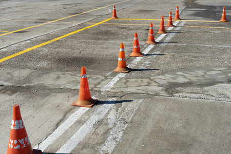 Traffic cones in driving school for driving trainingの写真素材