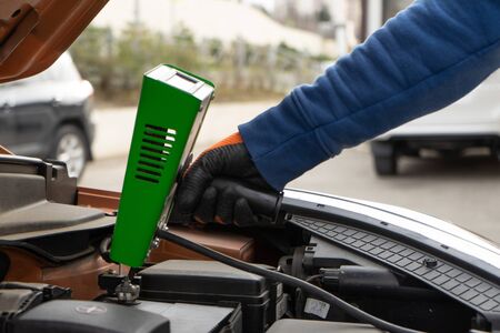 Analog car battery tester, power test load fork.の写真素材