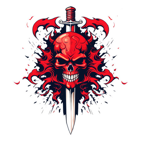 Skull with a dagger in the form of a tattoo. Vector illustrationのイラスト素材