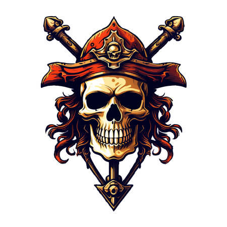 Gothic skull with crossed swords and helmet. Vector illustration.のイラスト素材