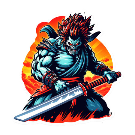 Samurai warrior with a sword in his hand. Vector illustration.のイラスト素材