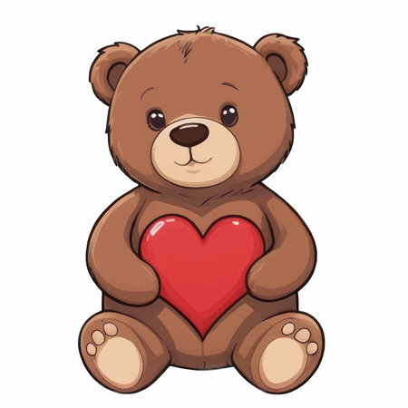 Cute teddy bear sitting with red heart. Vector illustration.のイラスト素材