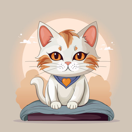 Cute cat sitting on a book. Vector illustration in cartoon style.のイラスト素材