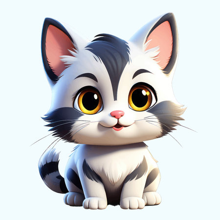 Cute cartoon cat sitting on a white background, 3d renderingのイラスト素材