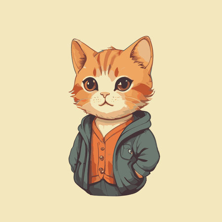 Vector portrait of a cute ginger cat in a jacket and jacket.のイラスト素材