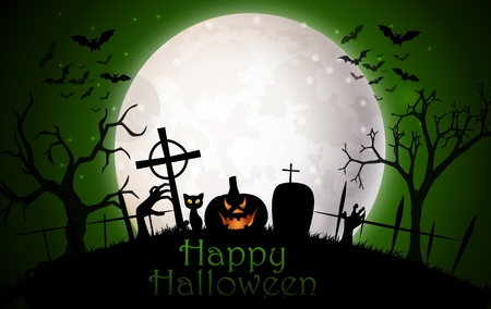 Halloween night background with scary pumpkinのイラスト素材