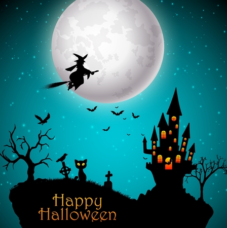 Scary house with halloween backgroundのイラスト素材