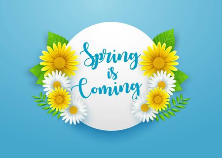 Spring background with beautiful flowers and round frameのイラスト素材