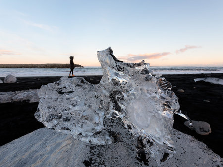 pure ice cube on the diamond beach in icelandの写真素材