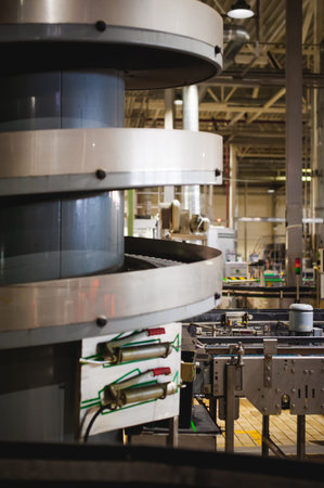 Beer production line. Equipment for the staged production and bottling of the finished product. Special industrial technological device at the factoryの写真素材